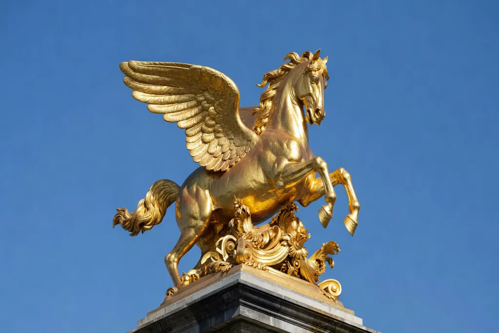 Detail sculptures bronze dorees du Pont Alexandre III