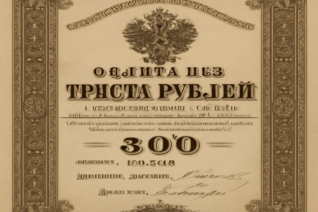 Certificat d'emprunt russe ancien avec aigle imperial, document historique
