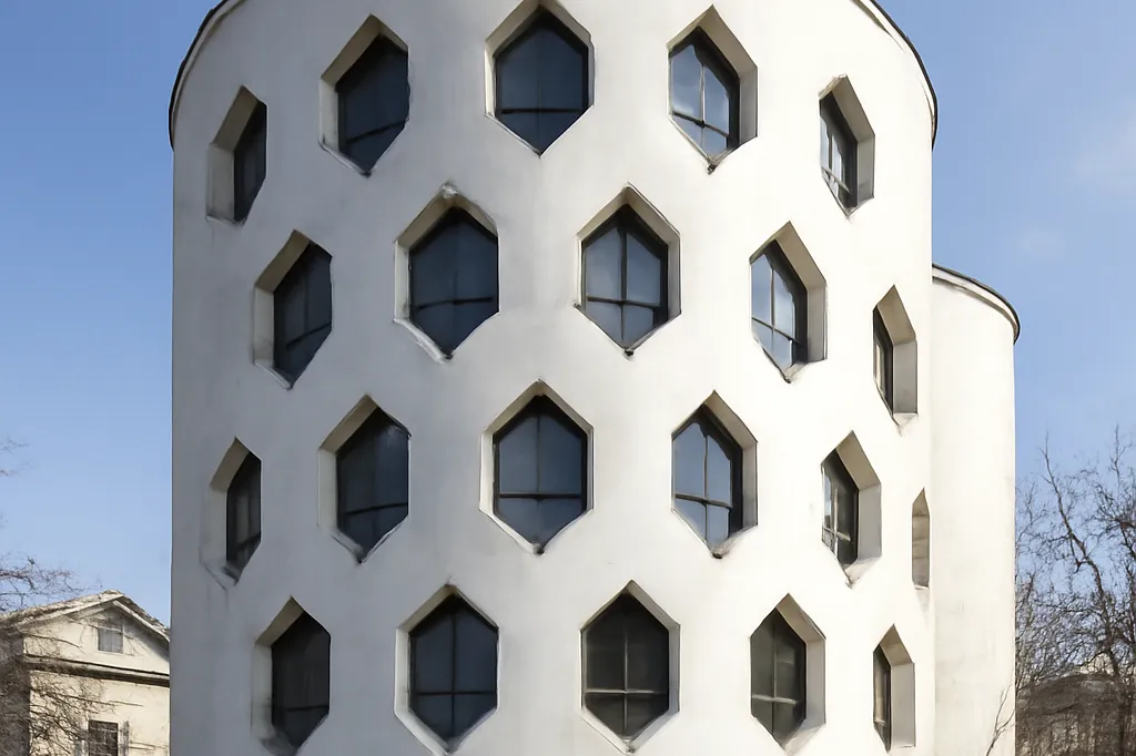Maison-atelier constructiviste de Melnikov à Moscou, architecture cylindrique blanche des années 1920 aux fenêtres hexagonales caractéristiques