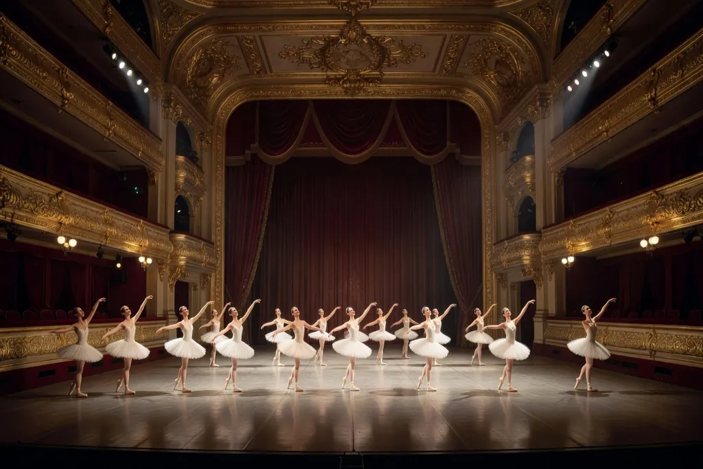 Repetition au Theatre Mariinski avec danseuses en tutus blancs