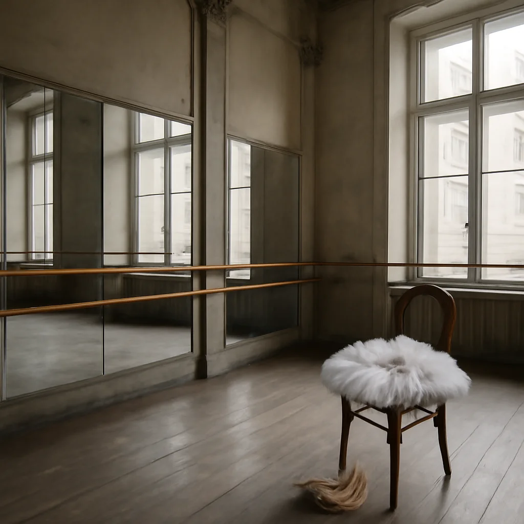 Studio de répétition de ballet avec barre, miroirs et tutu blanc