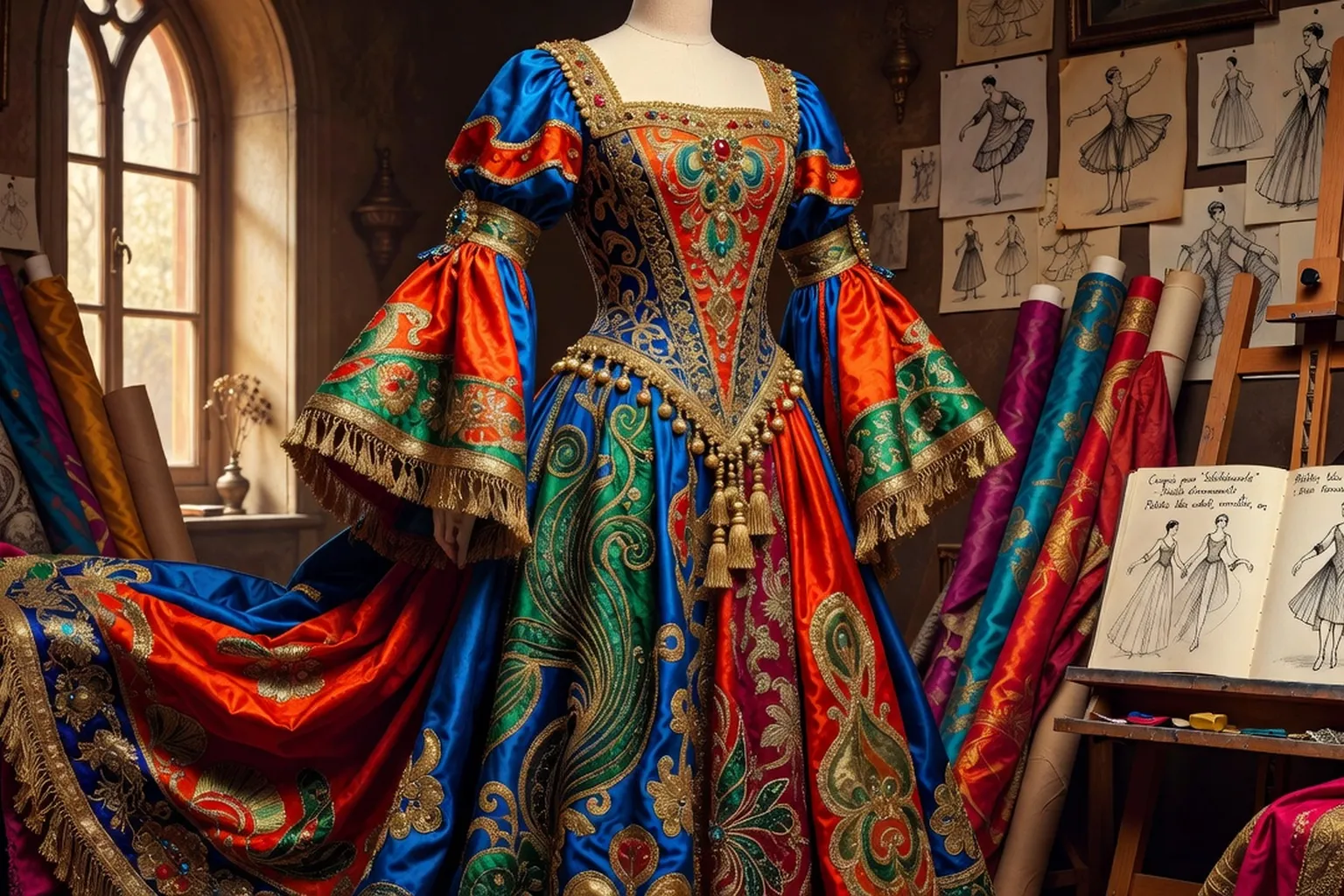 Costume de scène style Bakst, couleurs vives Ballets Russes