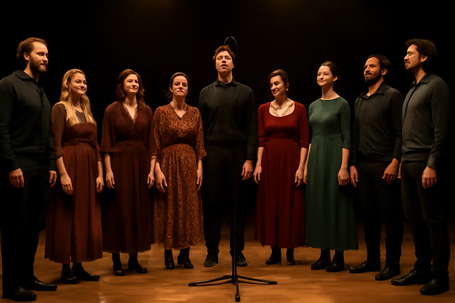Ensemble vocal français en concert interprétant un répertoire de chants populaires russes sur scène