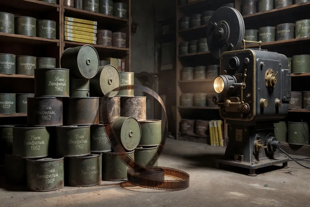 Bobines de film sovietique avec projecteur 35mm vintage