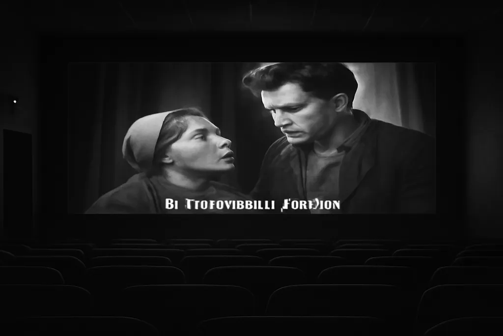 Salle de cinematheque avec ecran montrant image de film russe