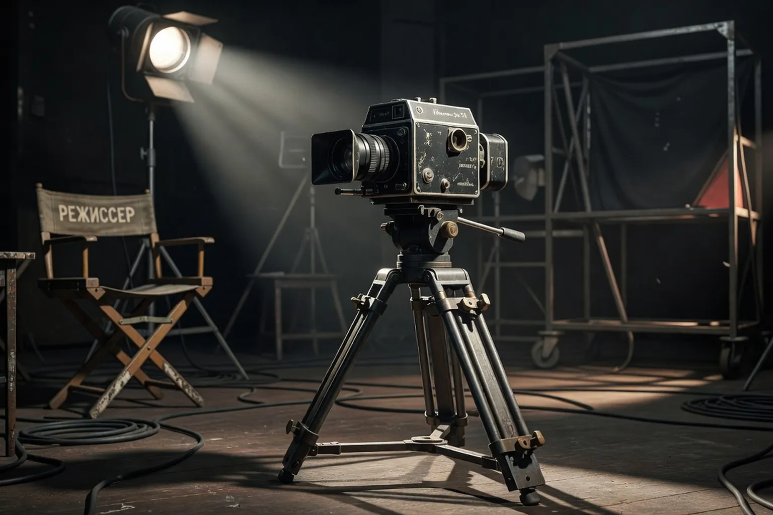 Caméra de cinéma vintage soviétique en studio