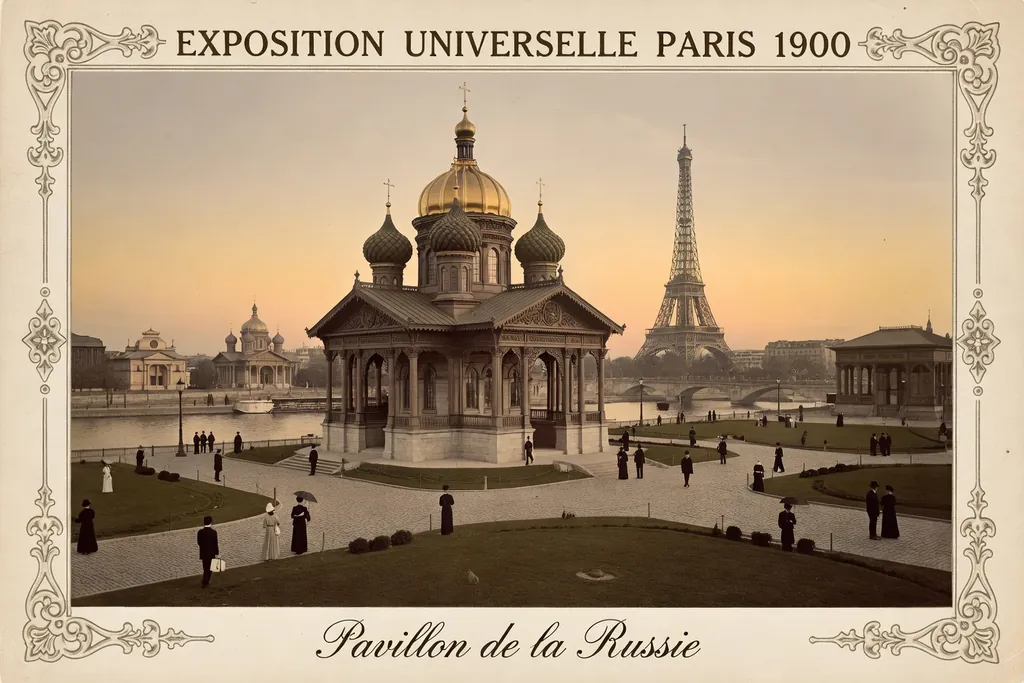 Carte postale parisienne 1900 avec pavillon russe de l'Exposition Universelle