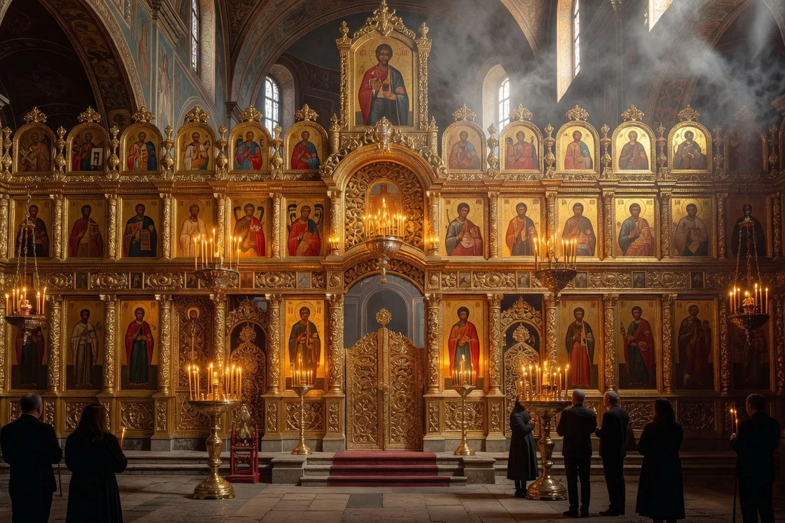 Intérieur d'église orthodoxe russe, iconostase
