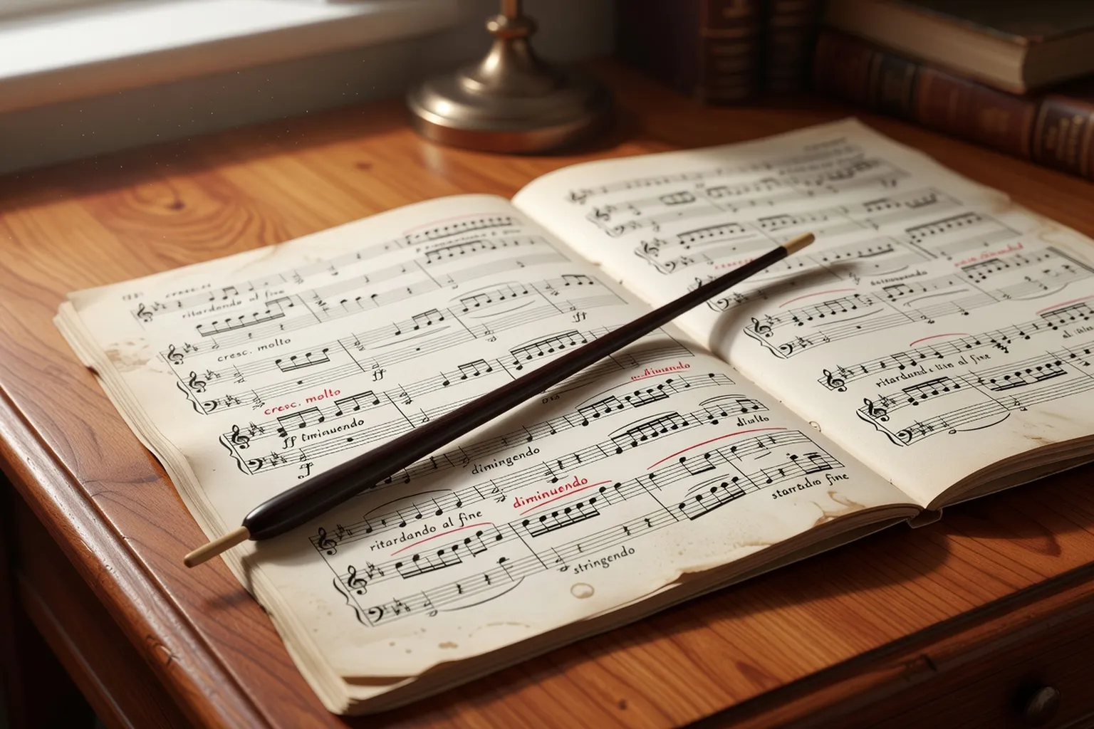 Baguette de chef d'orchestre et partition annotée