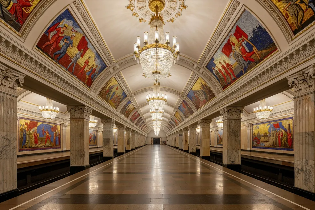 Station de metro Komsomolskaia a Moscou, architecture baroque stalinienne