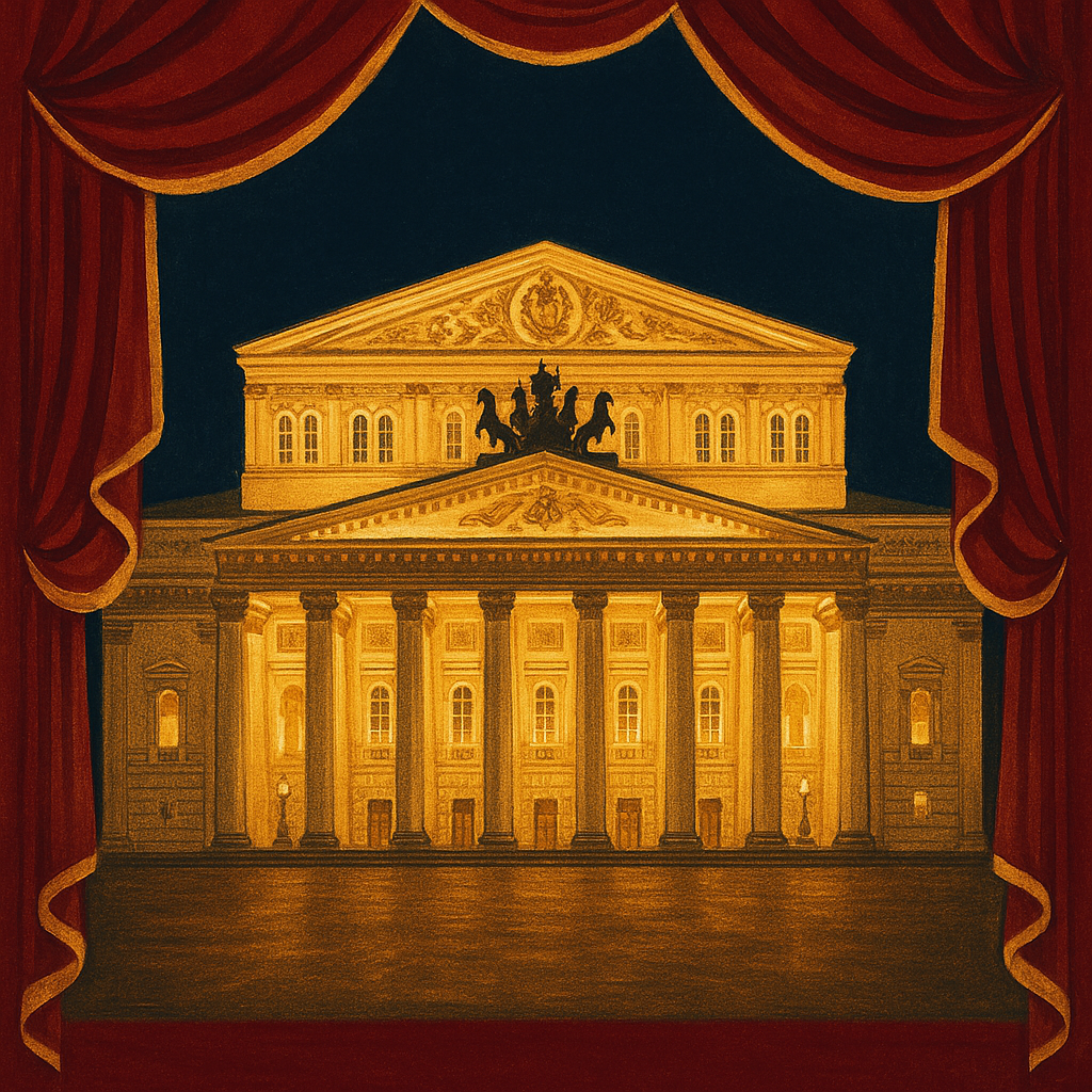 Décor d’opéra évoquant la Russie impériale, avec solistes et chœur en scène