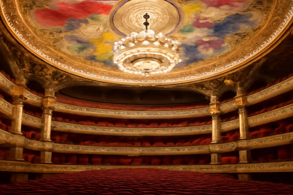 Interieur du Palais Garnier avec plafond de Chagall et balcons rouges