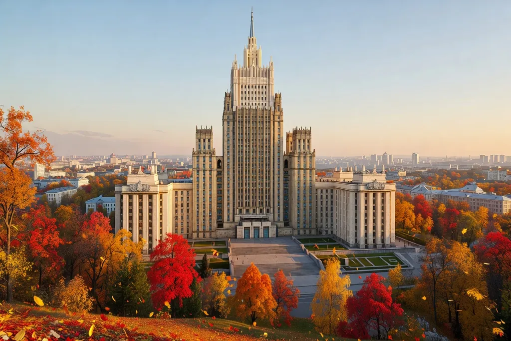 Universite MGU de Moscou vue depuis les Collines des Moineaux